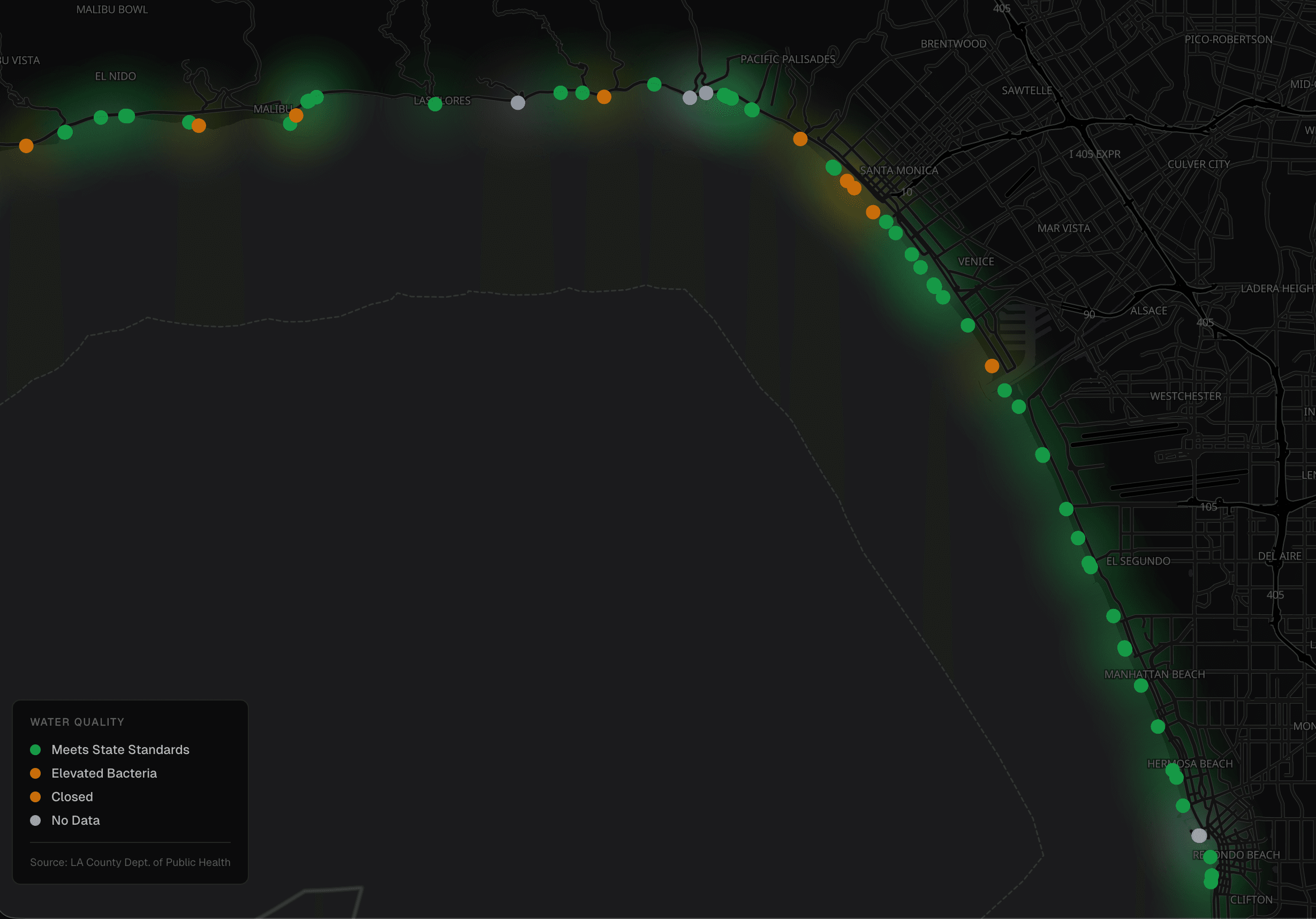 Screenshot of Santa Monica Bay Water Quality Map